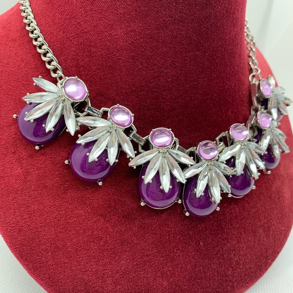 Daisy Inspired Statement Necklace with Clear and Purple Stones - Picture 3 of 4